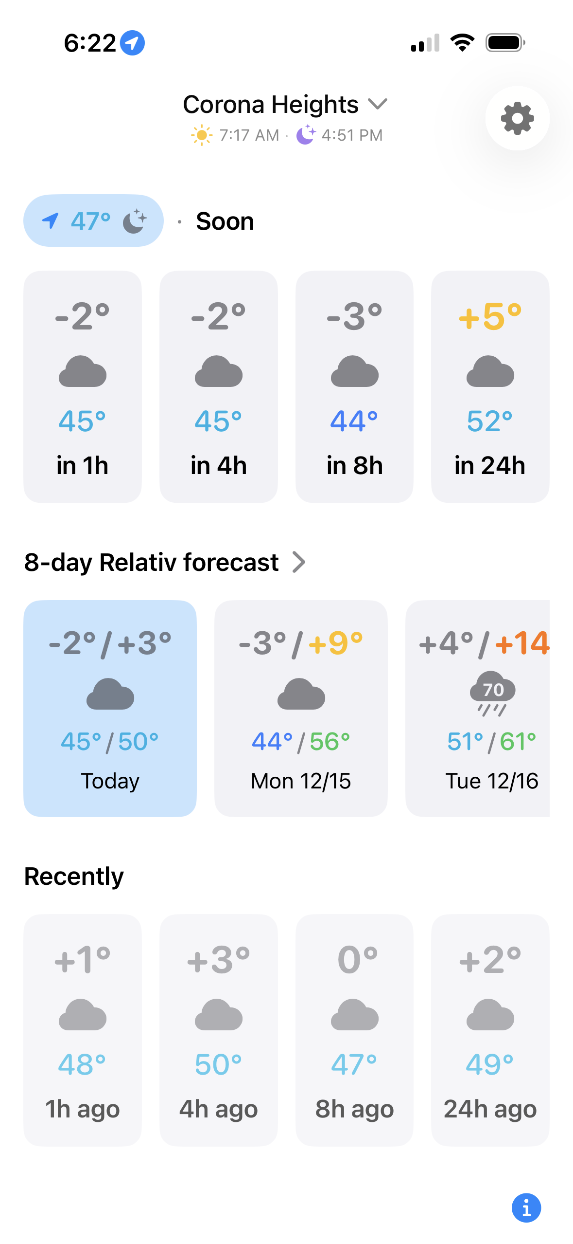Relativ app showing weather in 4 hours