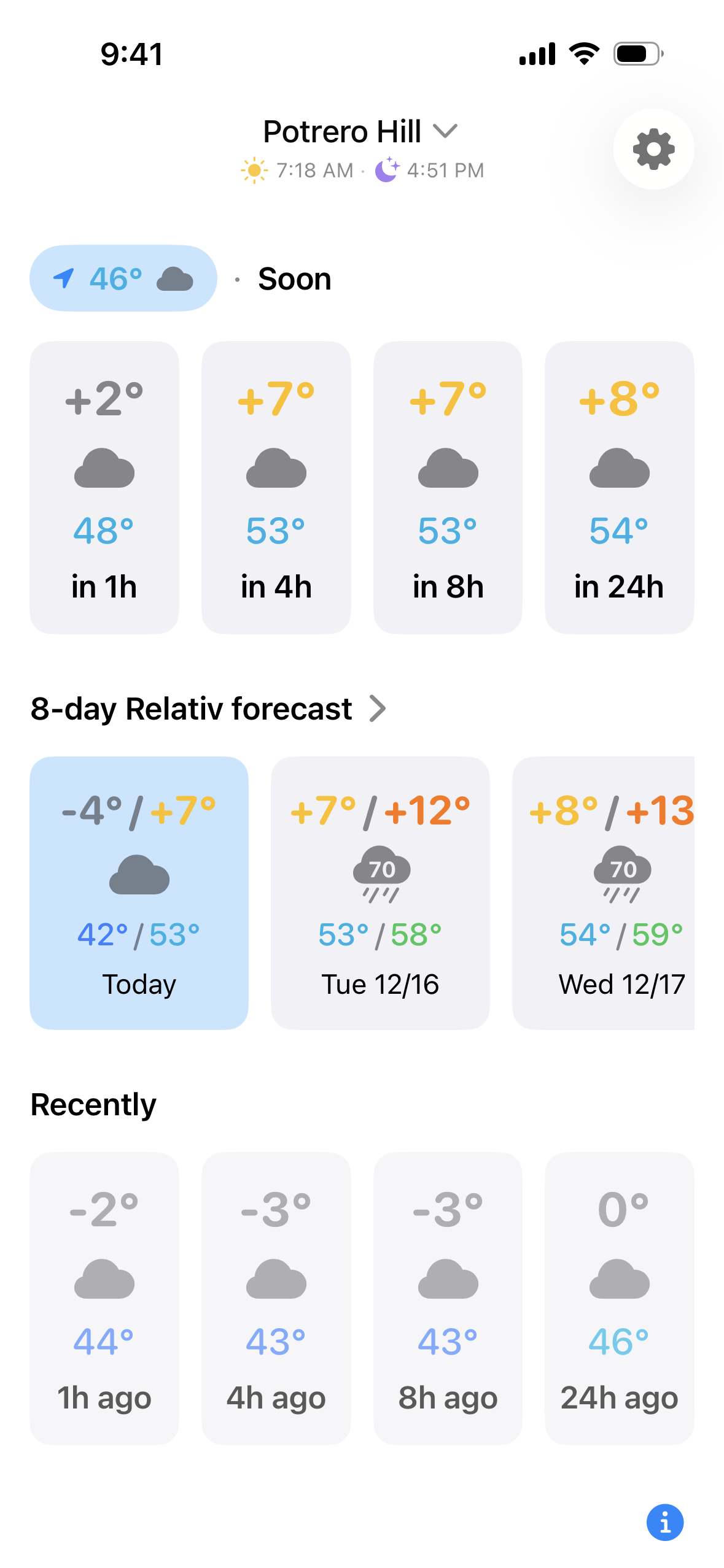 Relativ app showing weather in 8 hours
