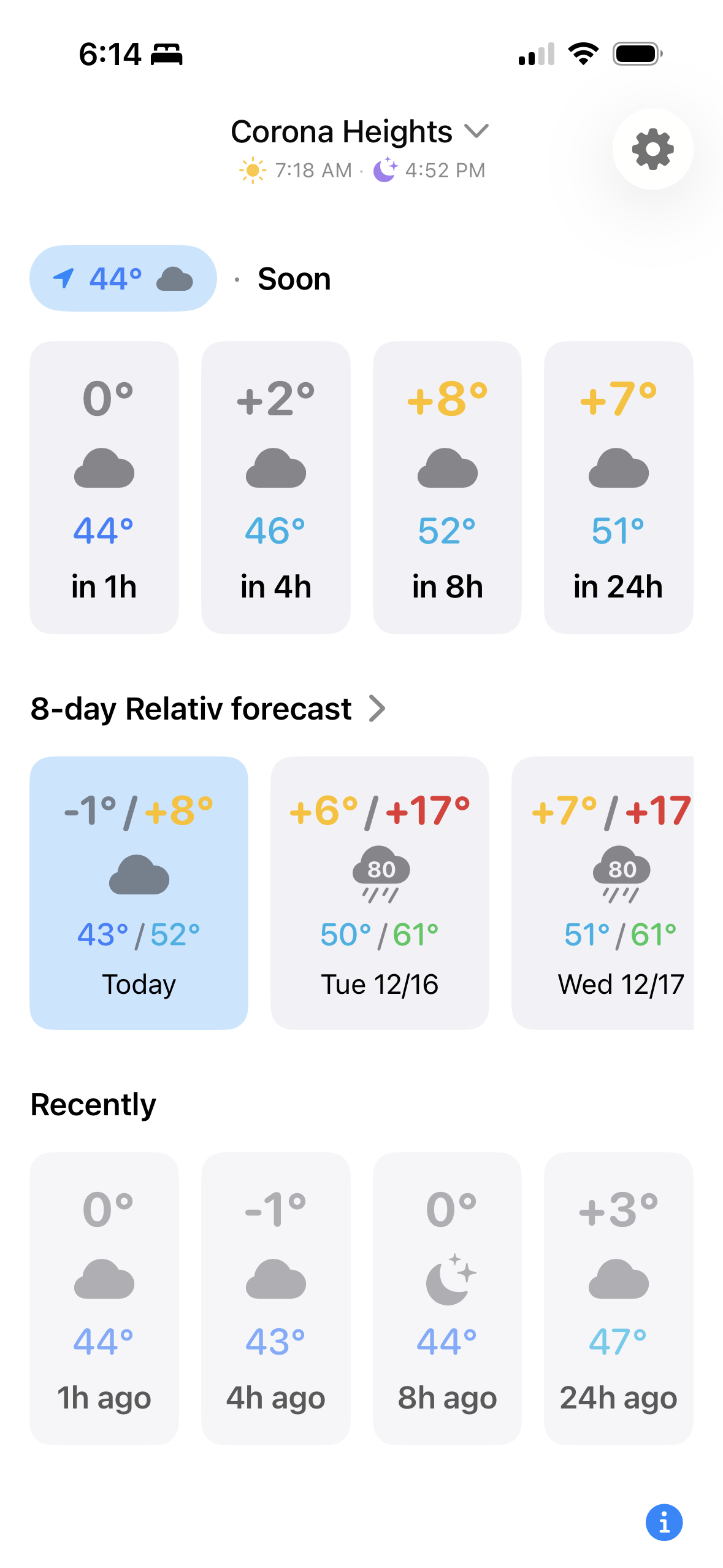 Relativ app showing weather 24 hours ago